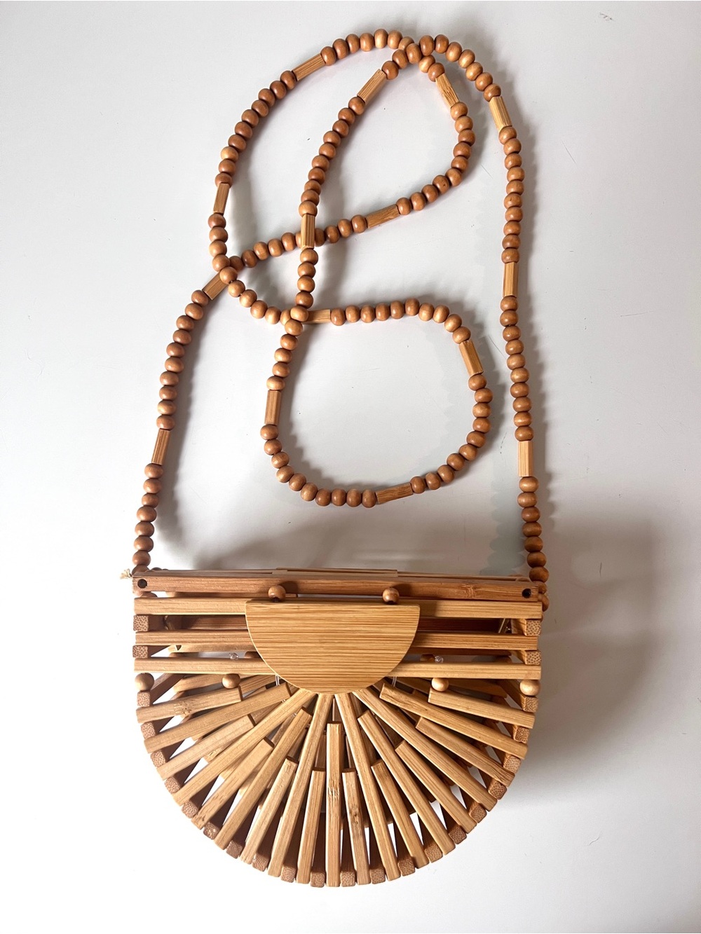 Bamboo Crossbody Mini Purse Wood Bead Strap